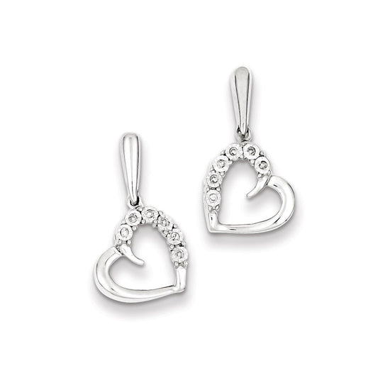 Sterling Silver Diamond Heart Post Dangle Earrings