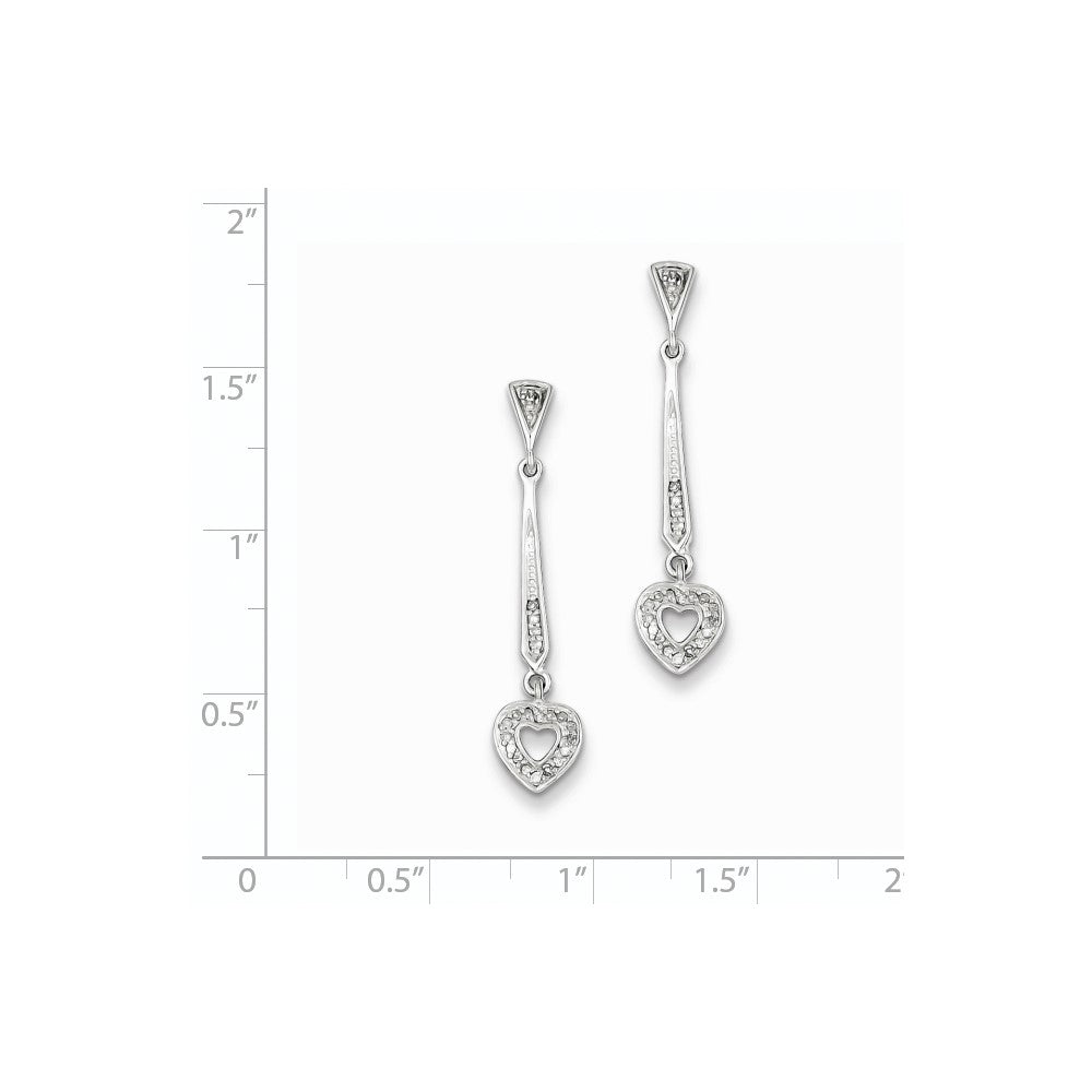 Sterling Silver Diamond Heart Post Dangle Earrings