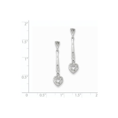 Sterling Silver Diamond Heart Post Dangle Earrings