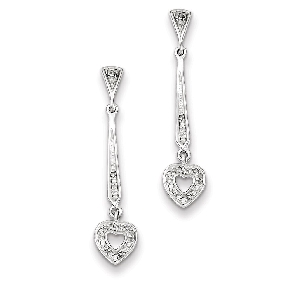 Sterling Silver Diamond Heart Post Dangle Earrings