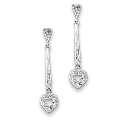 Sterling Silver Diamond Heart Post Dangle Earrings