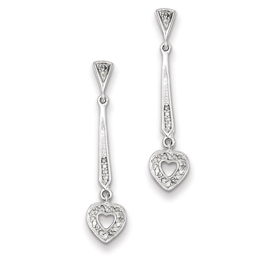 Sterling Silver Diamond Heart Post Dangle Earrings