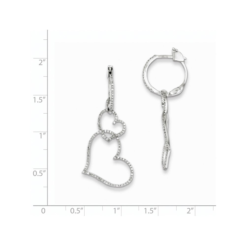 Sterling Silver Diamond Double Heart Hinged Hoop Earrings