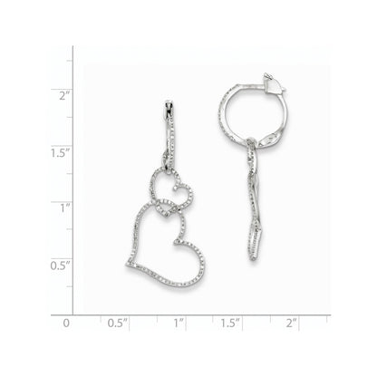 Sterling Silver Diamond Double Heart Hinged Hoop Earrings