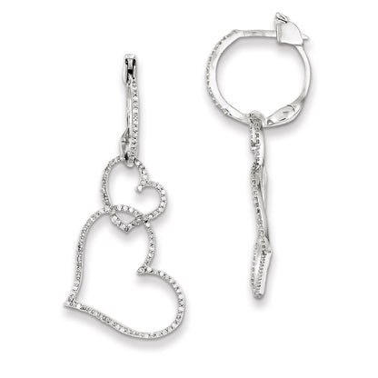 Sterling Silver Diamond Double Heart Hinged Hoop Earrings