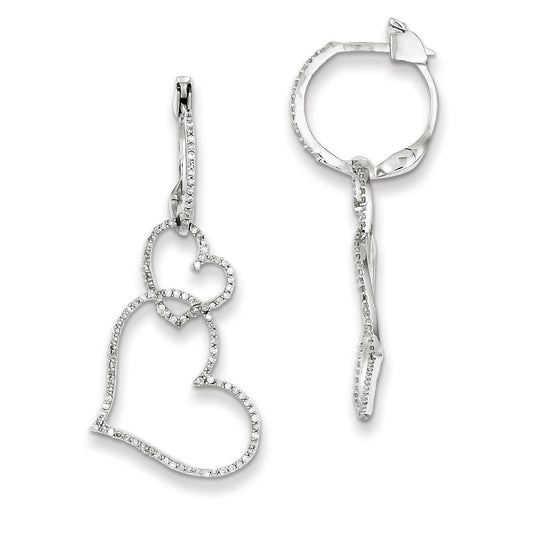 Sterling Silver Diamond Double Heart Hinged Hoop Earrings