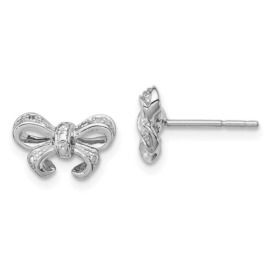 Sterling Silver Rhodium Plated Diamond Bow Post Earrings