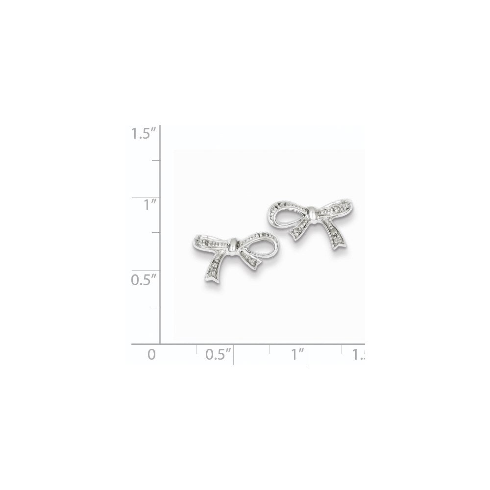 Sterling Silver Rhodium Plated Diamond Bow Post Earrings