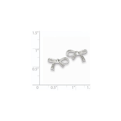 Sterling Silver Rhodium Plated Diamond Bow Post Earrings