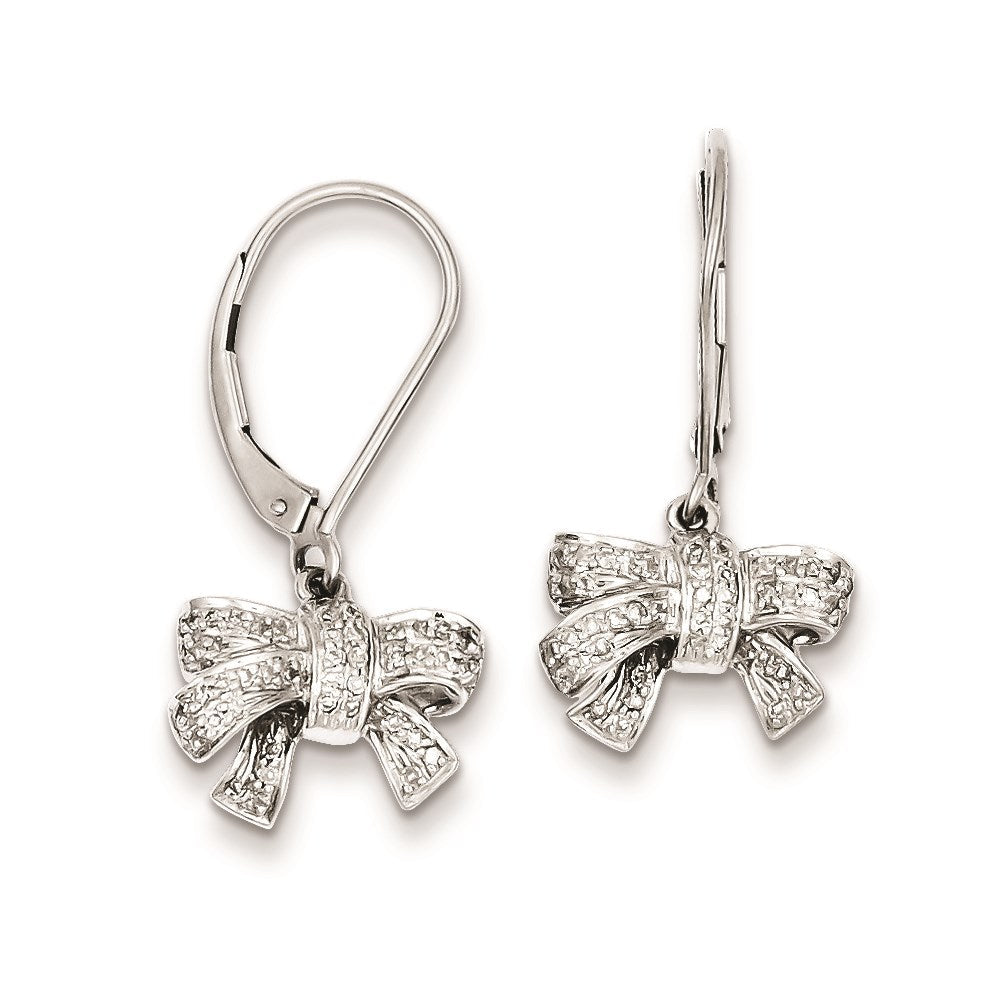 Sterling Silver 0.35ct Diamond Bow Dangle Leverback Earrings