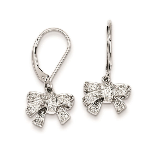 Sterling Silver 0.35ct Diamond Bow Dangle Leverback Earrings
