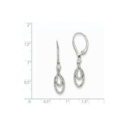 Sterling Silver Rhodium Plated Diamond Oval Leverback Earrings