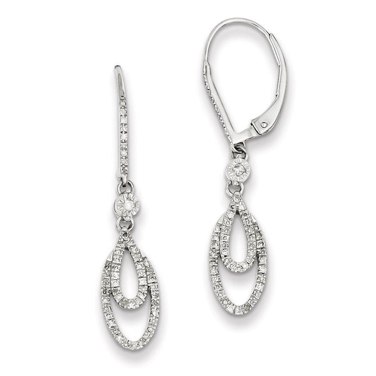 Sterling Silver Rhodium Plated Diamond Oval Leverback Earrings