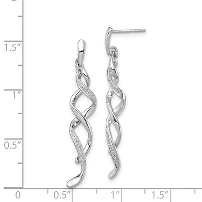 Sterling Silver Rhodium Plated Diamond Swirl Post Dangle Earrings