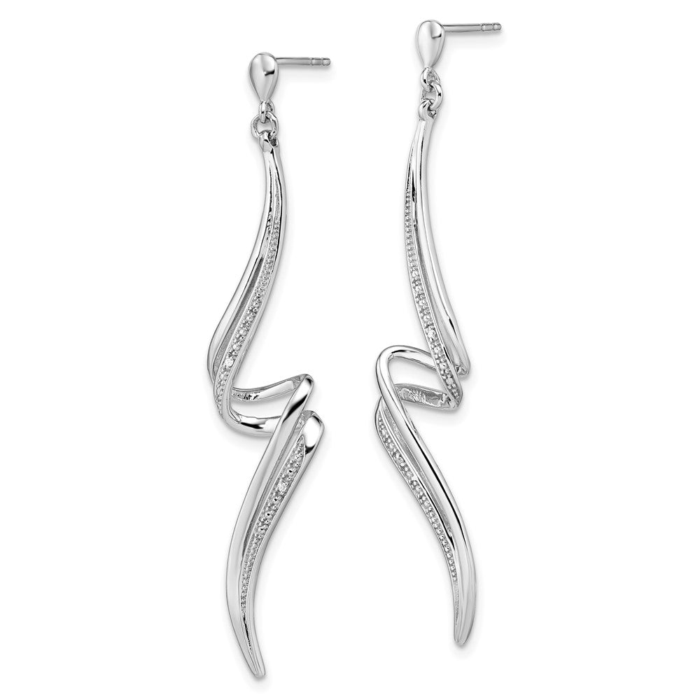Sterling Silver Rhodium Plated Diamond Swirl Post Dangle Earrings