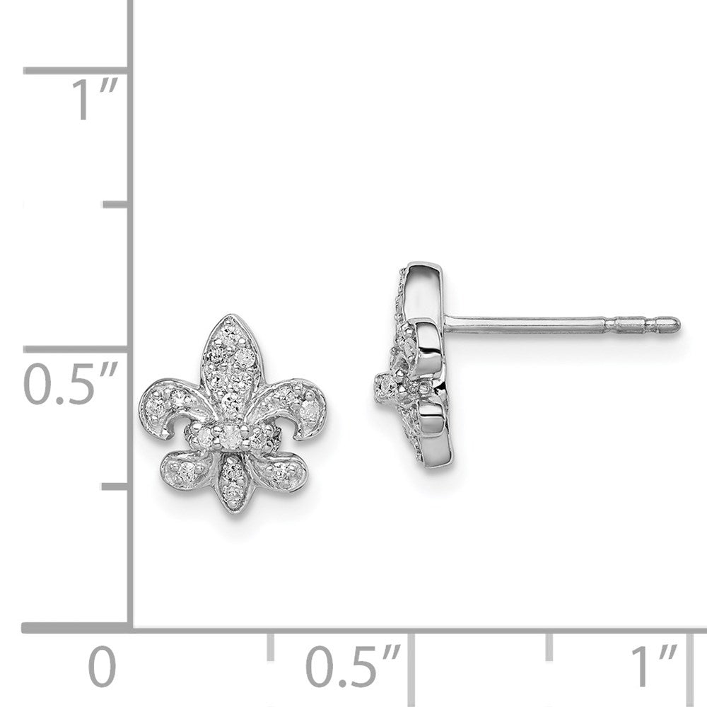Sterling Silver Rhodium 0.16ct Diamond Fleur de Lis Post Earrings