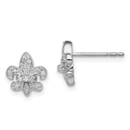 Sterling Silver Rhodium 0.16ct Diamond Fleur de Lis Post Earrings