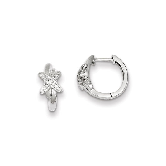 Sterling Silver 0.1ct Diamond X Hinged Hoop Earrings