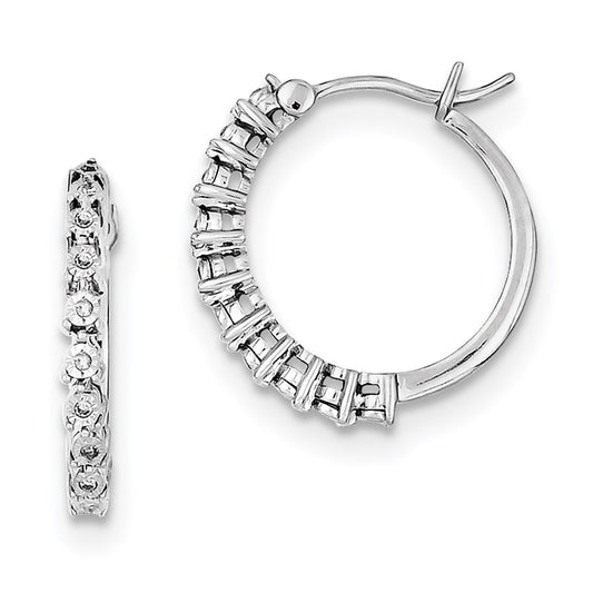 Sterling Silver Rhodium Diamond Hoop Earrings