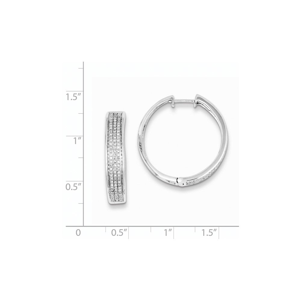Sterling Silver Diamond Round Hinged Hoop Earrings