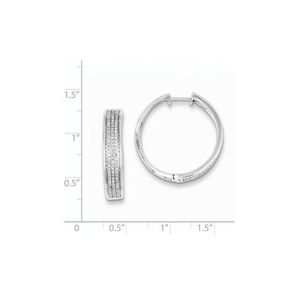 Sterling Silver Diamond Round Hinged Hoop Earrings