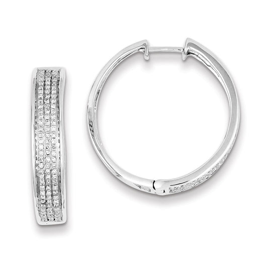 Sterling Silver Diamond Round Hinged Hoop Earrings