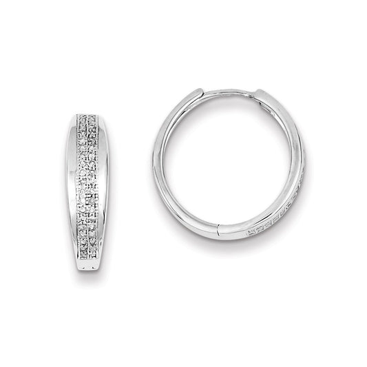 Sterling Silver Diamond 1/4 Cts Hinged Hoop Earrings