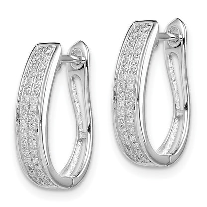 Sterling Silver Rhodium Diamond Oval Hinged Hoop Earrings