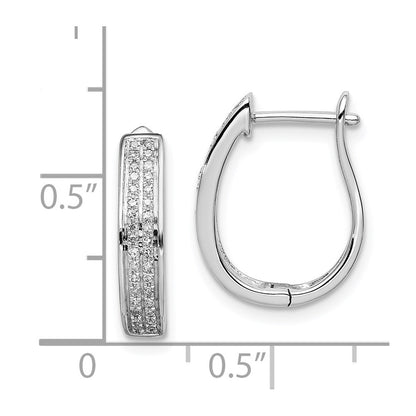 Sterling Silver Rhodium Diamond Oval Hinged Hoop Earrings