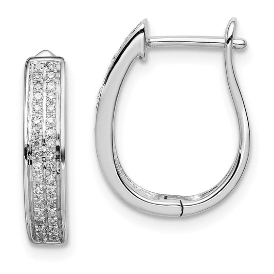 Sterling Silver Rhodium Diamond Oval Hinged Hoop Earrings