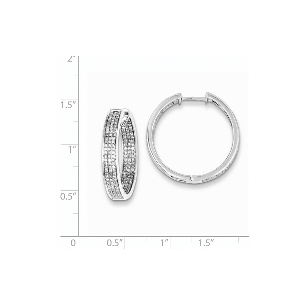 Sterling Silver Diamond Round Hinged Hoop Earrings