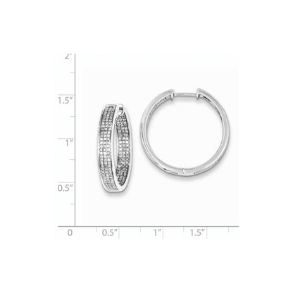 Sterling Silver Diamond Round Hinged Hoop Earrings