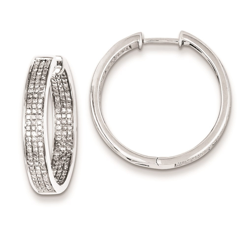 Sterling Silver Diamond Round Hinged Hoop Earrings