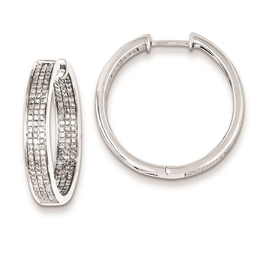 Sterling Silver Diamond Round Hinged Hoop Earrings