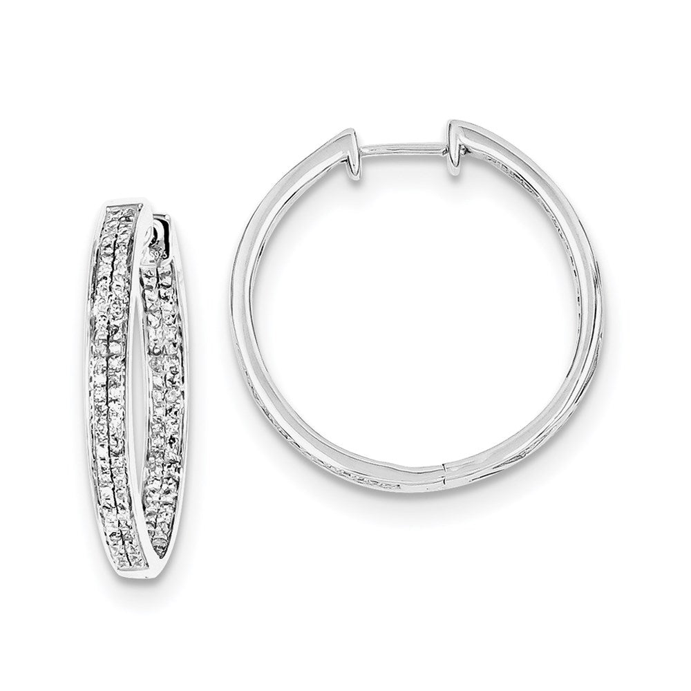 Sterling Silver Rhodium Diamond Round Hinged Hoop Earrings