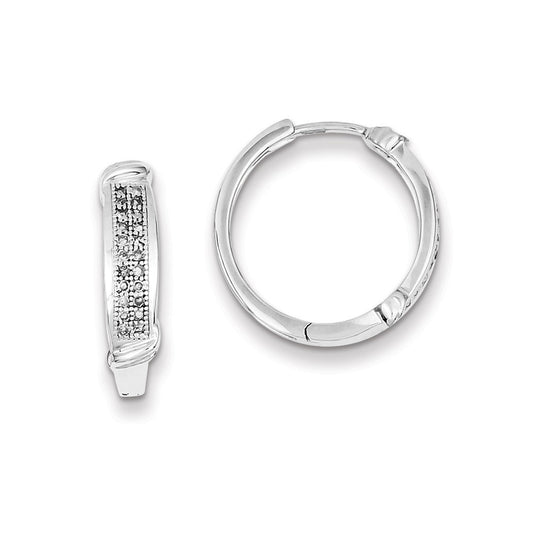 Sterling Silver Diamond 1/5 Cts Hinged Hoop Earrings
