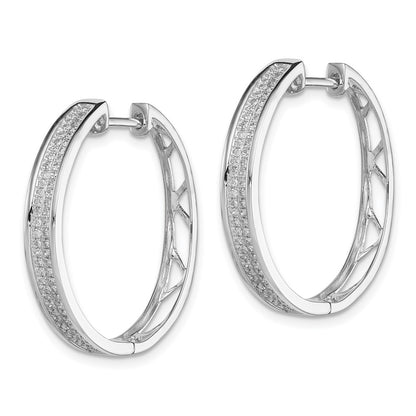 Sterling Silver Rhodium Diamond Round Hinged Hoop Earrings