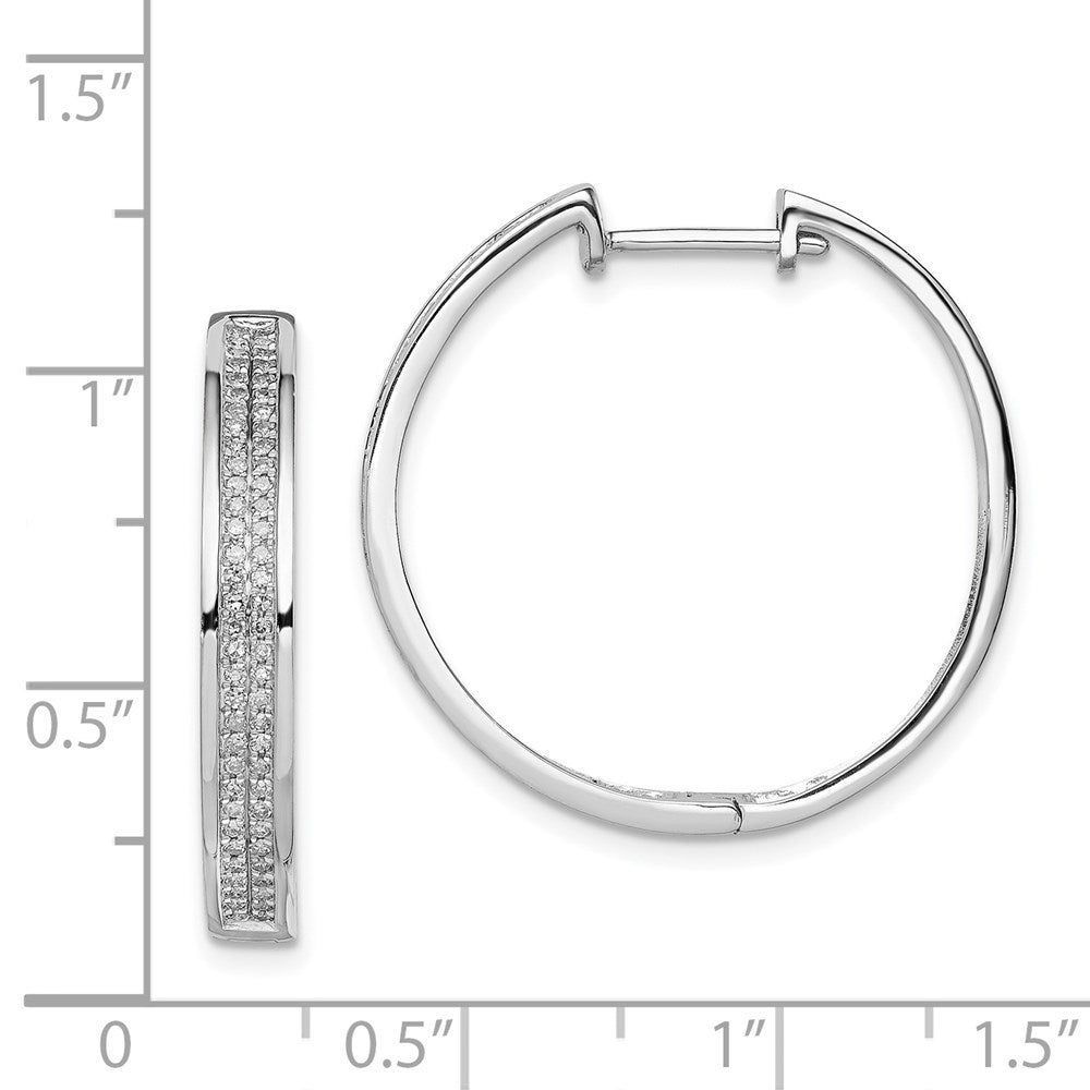 Sterling Silver Rhodium Diamond Round Hinged Hoop Earrings