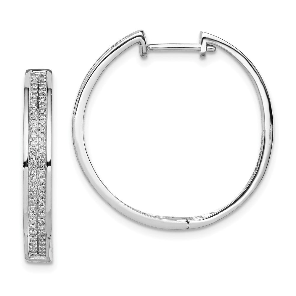 Sterling Silver Rhodium Diamond Round Hinged Hoop Earrings