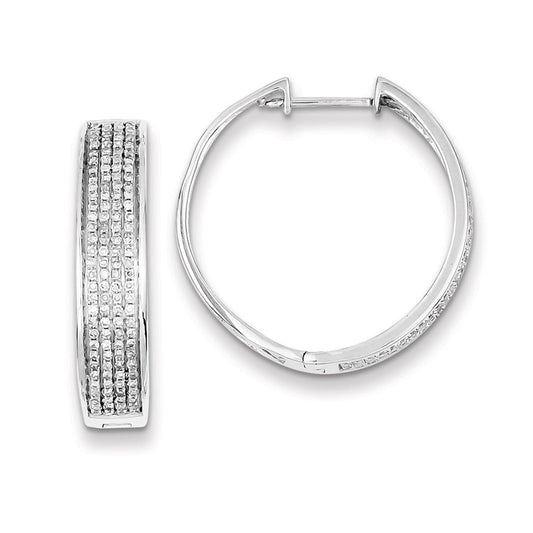 Sterling Silver Diamond Round Hinged Hoop Earrings