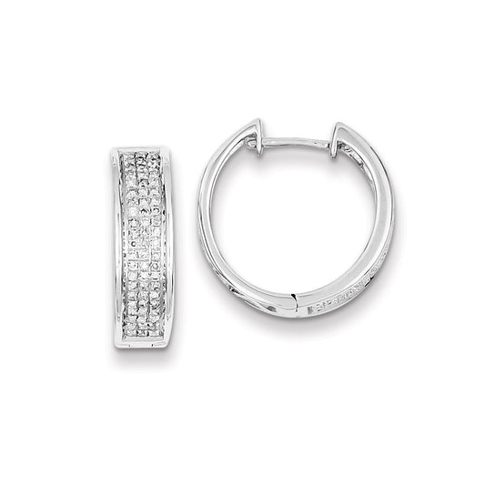 Sterling Silver Diamond Round Hinged Hoop Earrings