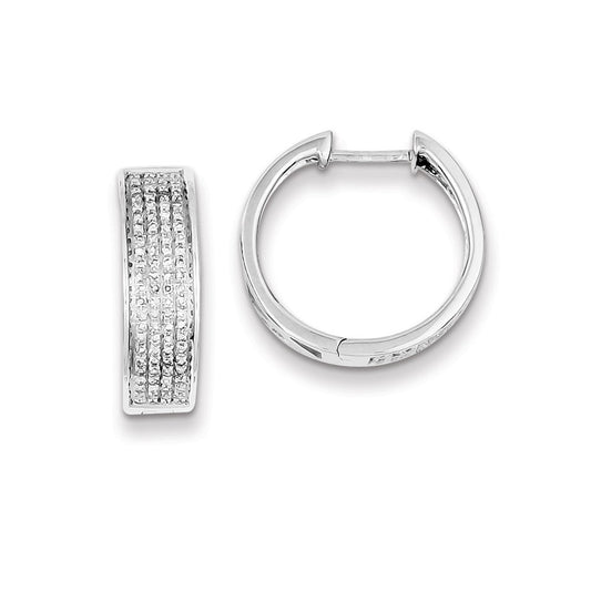 Sterling Silver Diamond Round Hinged Hoop Earrings