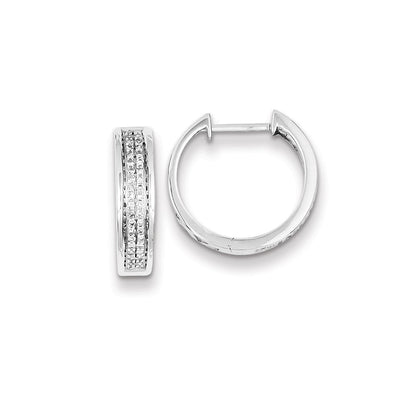 Sterling Silver Diamond Round Hinged Hoop Earrings