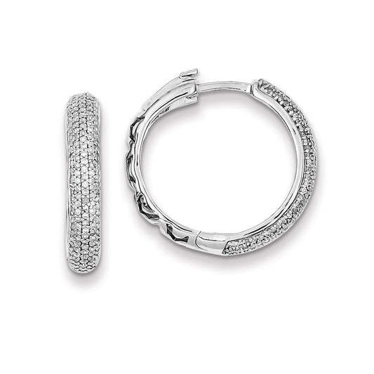 Sterling Silver Diamond Hinged Hoop Earrings