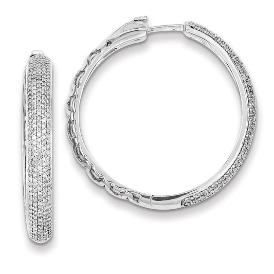 Sterling Silver Diamond Hinged Hoop Earrings