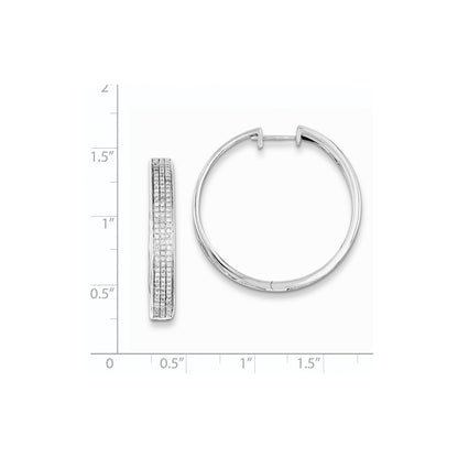 Sterling Silver Diamond Round Hinged Hoop Earrings