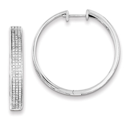 Sterling Silver Diamond Round Hinged Hoop Earrings