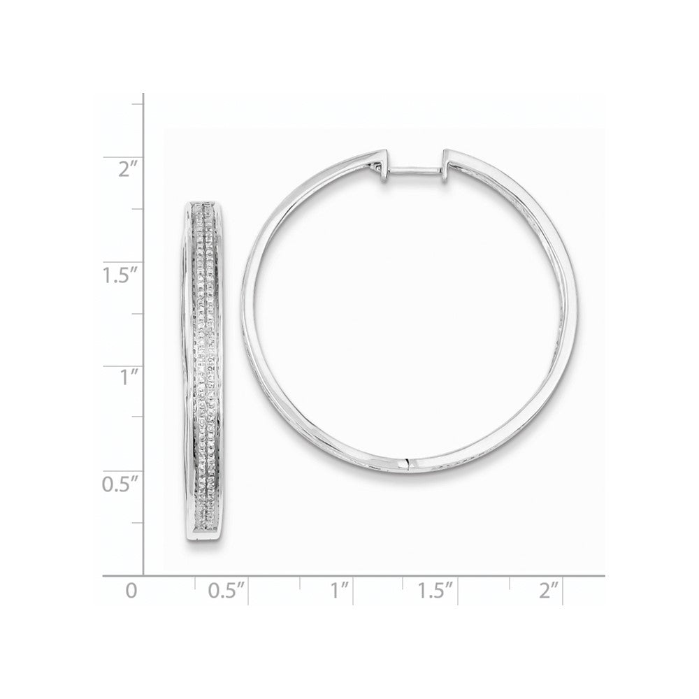 Sterling Silver Diamond Round Hinged Hoop Earrings