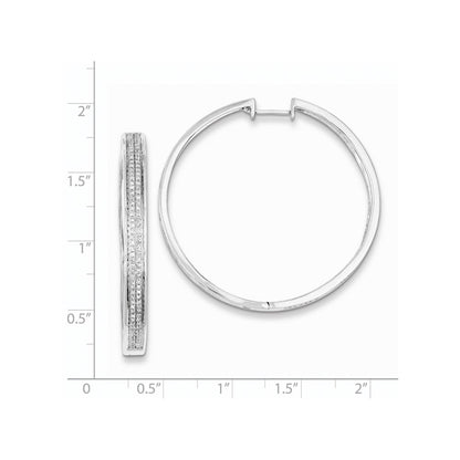 Sterling Silver Diamond Round Hinged Hoop Earrings
