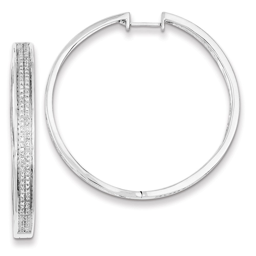 Sterling Silver Diamond Round Hinged Hoop Earrings